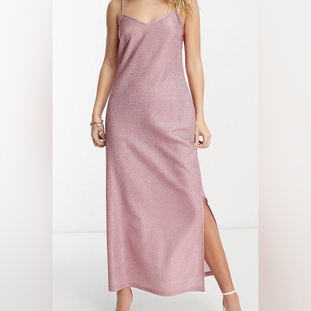 PIECES premium maxi cami split dress in pink glitter NWT size XL
